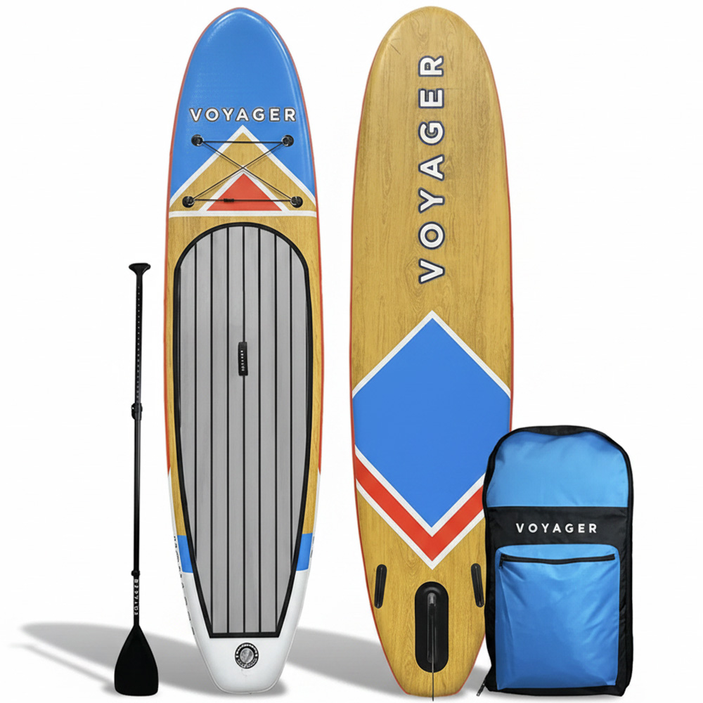 American Outdoors 10 ft 10 in Woodgrain Voyager Inflatable SUP Package | The House
