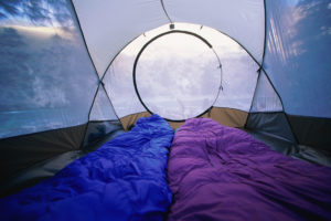 two sleeping bags in tent
